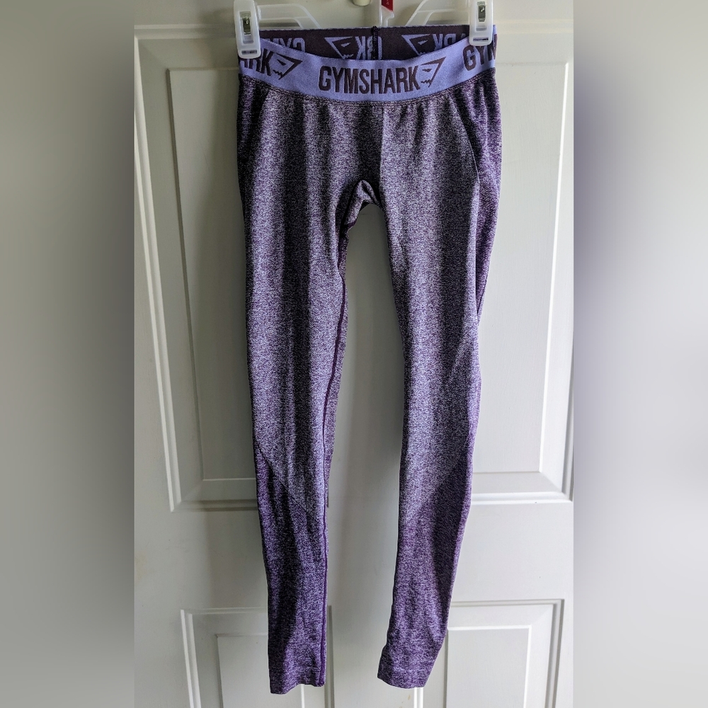 Gymshark Flex Leggings Heathered Purple Logo Waistband Seamless Knit Athletic